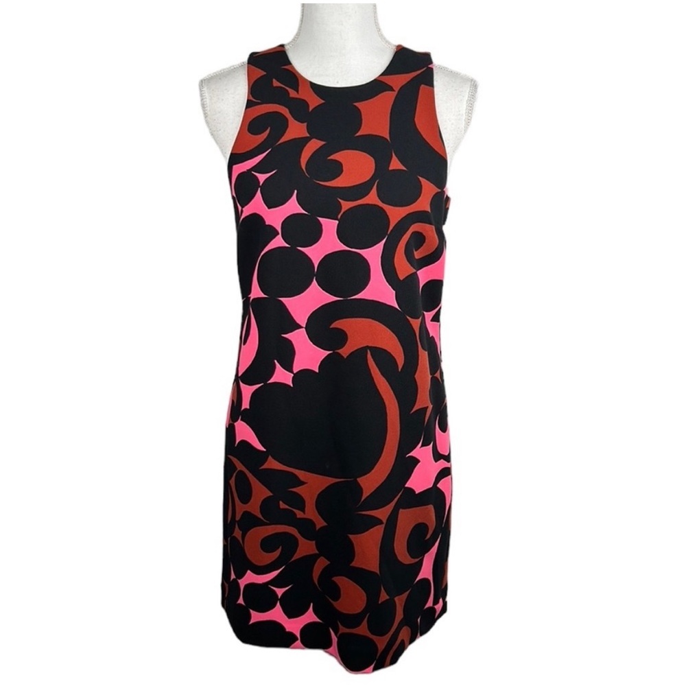 Ann Taylor Black Pink & Brown Swirl Print Sleeveless Midi Dress Size 2